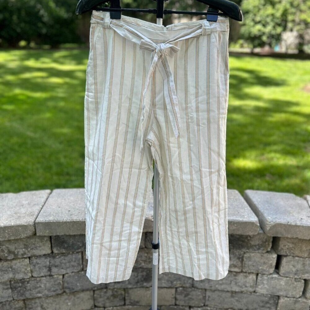 NWOT J.O.A  Linen Blend Wide-Leg Striped Culottes L - Picture 2 of 13